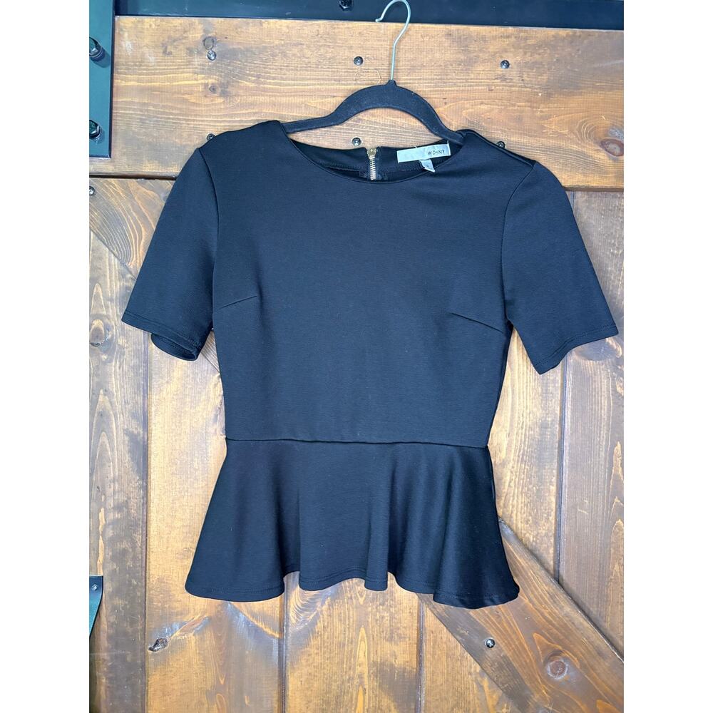 WD·NY women’s small black short-sleeve peplum top
